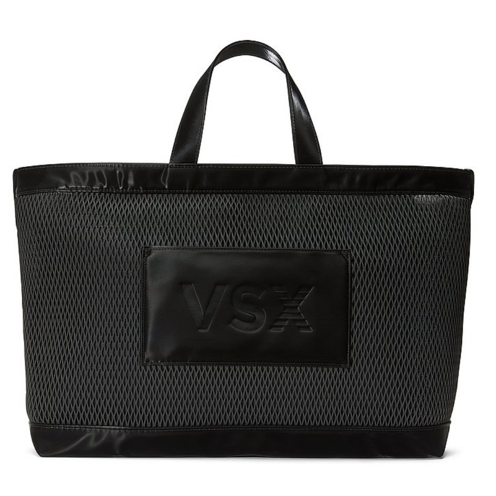 Victoria's Secret VSX Large Black Mesh Tote Travel Bag Top Zip Closure NEW
